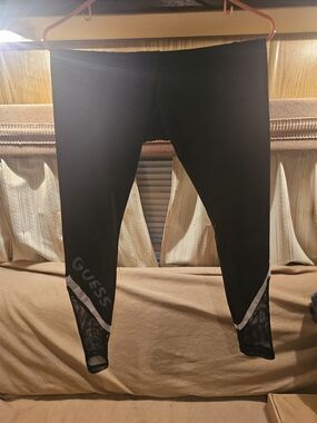 Guess Black Leggings with Mesh Insets and White Trim